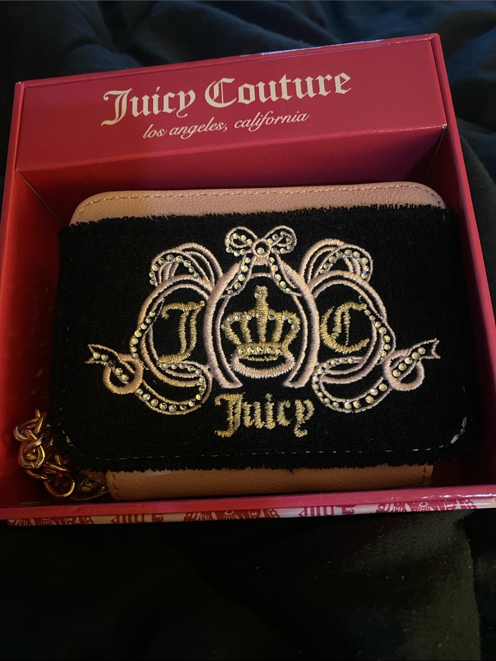 Juicy Couture Black & Blush Embellished Card Holder with Crest